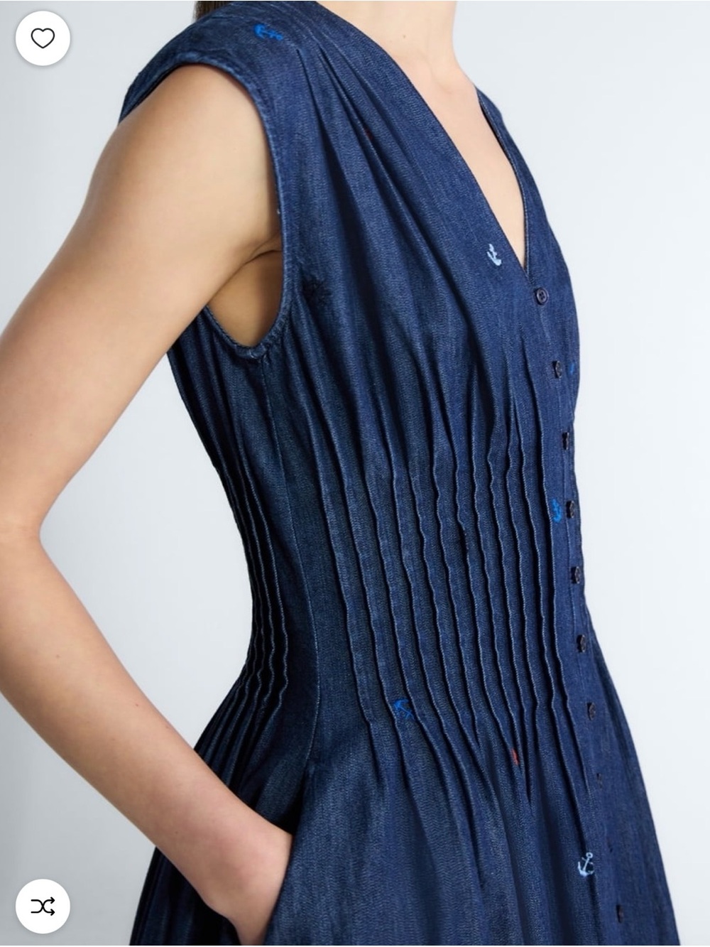Sleeveless V-Neck Navy Midi Dress with Pintuck Detail - Picture 3 of 4